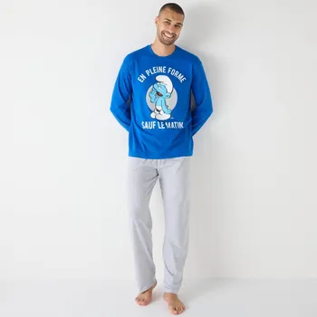 Dámské pyžamo Blancheporte Pyžamo s kalhotami a dlouhými rukávy Šmoulové 2xmodrá2xšedá2xnám.modrá 97/106 (L)