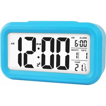 Budík Elektronický Budík Modrý Datum Snooze Podsvícení Teploměr Na Baterie
