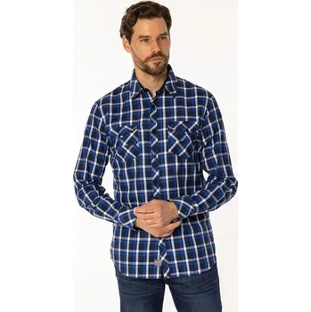 Pánská košile Pánská košile Lee Cooper modrá kostkovaná slim bavlna XL