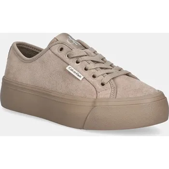 Pánské tenisky Semišové tenisky Calvin Klein VULC FLATF LACE UP SUE/WL CK béžová barva, YW0YW02000 80X, EUR 37