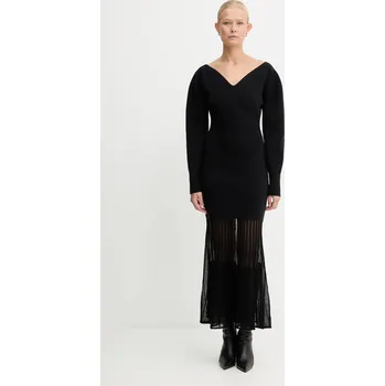 Dámské šaty Šaty s příměsí vlny BOSS Fulenti černá barva, midi, 50550771 99X, vel. XL