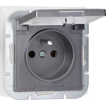 Elektrická zásuvka Zásuvka na zapuštění jednotlivá 2P+E vodotěsná s krytem Pearl, 16A, 250V, PT-16PH, antracit