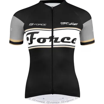 cyklistický dres Dres FORCE RETRO UNI kr. rukáv, černo-zlatý