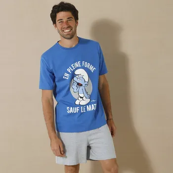 Dámské pyžamo Blancheporte Pyžamo se šortkami a krátkými rukávy Šmoulové 2xmodrá2xšedá2xnám.modrá 87/96 (M)