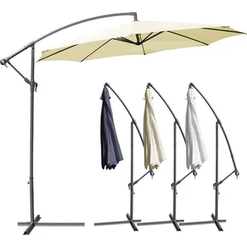 Slunečník Moderní designový slunečník s boční konstrukcí kulatý, otevírání kličkou, průměr 3 m, béžově bílý