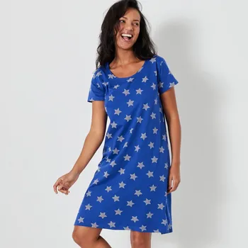 Dámská noční košile Blancheporte Krátká noční košile s krátkými rukávy a potiskem hvězdičky tmavě modrá 46/48