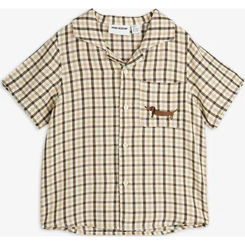 Pánská košile MINI RODINI Letní košile s károvaným vzorem Barva: Beige, Velikost: 104/110