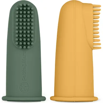 Zubní kartáček PETITE&MARS Sada silikonových zubních kartáčků na prst Ochre&Green 2 ks 0m+