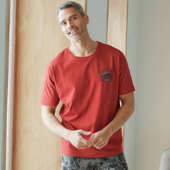 Dámské pyžamo Blancheporte Pyžamové tričko s potiskem na hrudníku a krátkými rukávy rezavá 77/86 (S)