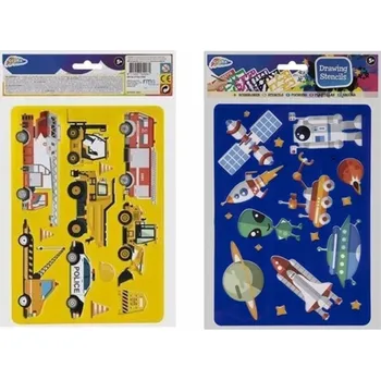 kreativní sada Šablony na kreslení VOZIDLA AUTA a VESMÍR 2 ks