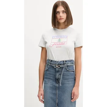 Dámské tričko Bavlněné tričko Tommy Jeans dámské, šedá barva, DW0DW21533 09X, vel. S