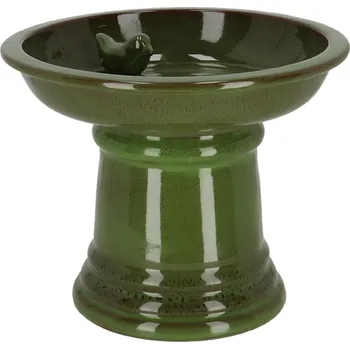 Zahradní dekorace Napajedlo pro ptáky na noze Max, 22,3x28,8 cm, terakota, zelená