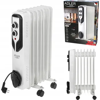 Přímotop Adler Olejový radiátor 7 žeber Olejak 1500W Bílý termostat Na kolečkách