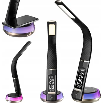 Lampička Skládací stolní lampa noční lampa s LED hodinami a RGB podsvícením