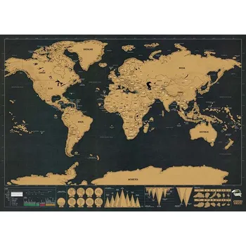 Plechová cedule Stírací mapa světa Deluxe XL