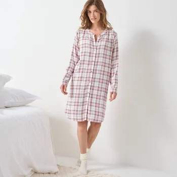 Dámská noční košile Blancheporte Noční košile s kostkovaným potiskem a knoflíčky režná/růžová 40