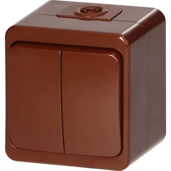 vypínač Dvoutlačítkový nástěnný vypínač 10A, 250V, IP44, SMART, hnědý