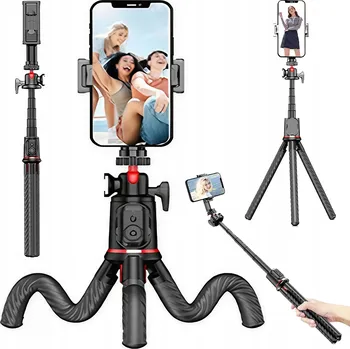 Stativ MOBILNÍ STATIV S ODDĚLITELNÝM DÁLKOVÝM OVLÁDÁNÍM OTOČNÝ O 360 STUPŇŮ PRO TELEFON A KAMERU