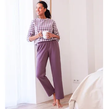 Dámské pyžamo Blancheporte Fleecové pyžamo s motivem kohoutí stopy hnědošedá 38/40