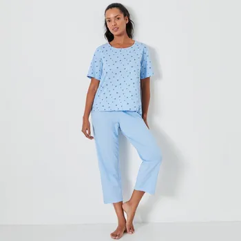 Dámské pyžamo Blancheporte Pyžamo s 3/4 kalhotami a potiskem květin ledově modrá 42/44