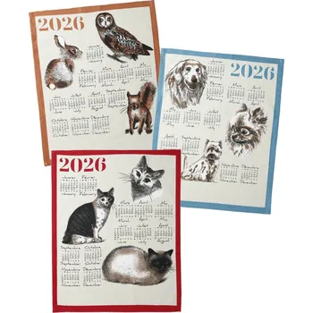 Utěrka Blancheporte Sada 3 utěrek s motivem kalendáře 2026 a zvířat modrá+oranžová+terakota