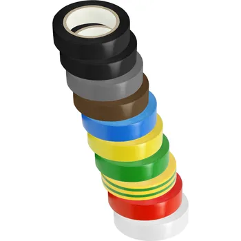 Izolační páska Sada izolačních pásek, samozhášecí, směs barev, 15mm široké, 0,13mm silné, 10m dlouhé, 10ks