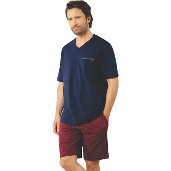 Dámské pyžamo Blancheporte Pyžamo se šortkami a výstřihem do V Business Eminence® bordó/nám.modrá 87/96 (M)