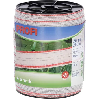 KERBL 59501 PROFI ohradníková páska 20mm, 200m, 6 x 0,30 TriC, bílá/červená