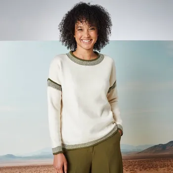 Dámský svetr Blancheporte Pulovr s kulatým výstřihem 		a žakárovým vzorem režná/khaki 42/44