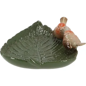 Zahradní dekorace Napajedlo pro ptáky Leaf, 19x21 cm, keramika, zelená