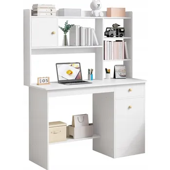 Psací stůl Počítačový stůl Rebiko bílý obdélníkový 120x45x146 cm, 7 polic, MDF