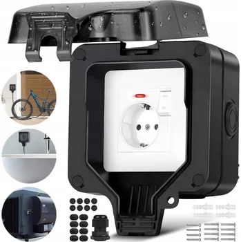Elektrická zásuvka VENKOVNÍ VODOTĚSNÁ ZÁSUVKA ELEKTRICKÁ ZAHRADNÍ S VYPÍNAČEM IP66