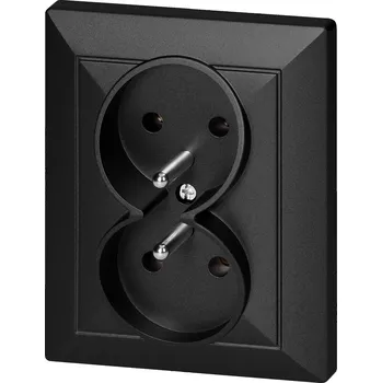 Elektrická zásuvka Dvojitá podomítková zásuvka 2x2P+E Pearl, 16A, 250V, PT-6 P, černá