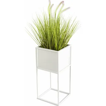 Květináč KOVOVÝ KVĚTINÁČ SE STOJÁNEM PLAIN 50X24 CM BÍLÁ