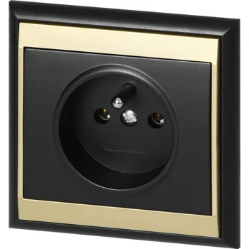 Elektrická zásuvka Zapuštěná jednoduchá zásuvka 2P+E Luna, 16A, 250V, PT-16L, černá/zlatá