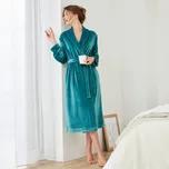 Blancheporte Jednobarevný velurový župan se šálovým límcem petrolejová 38/40