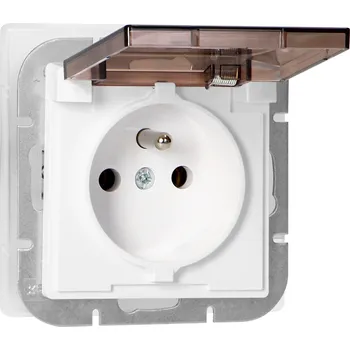 Elektrická zásuvka Zásuvka pod omítku jednonásobná 2P+E vodotěsná s krytem Perla, 16A, 250V, PT-16PHL, bílá