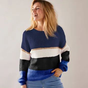 Dámský svetr Blancheporte Pruhovaný pulovr s kulatým výstřihem nám. modrá/režná 38/40