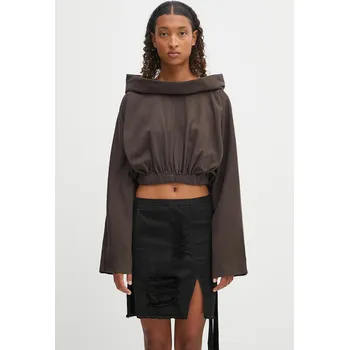 Dámská mikina Bavlněná mikina Rick Owens DRKSHDW Cropped Hooded Tunic dámská, béžová barva, s kapucí, hladká, DS02E7236.RIG, ONE SIZE, 08X