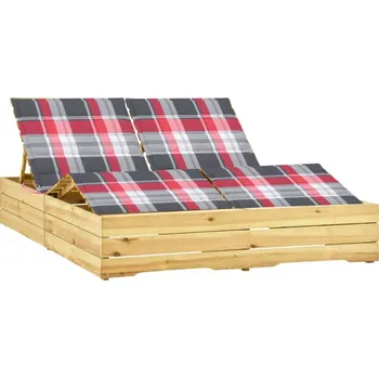 Zahradní lehátko vidaXL Dvojité lehátko se mi poduškami impregnovaná borovice [3065995] Barva: Vzor červená kostka