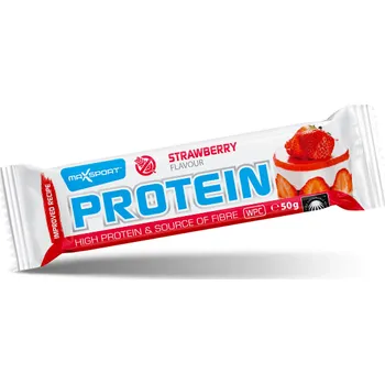 Proteinová tyčinka s jahodovou příchutí v bílé polevě bez lepku 50g - MAXSPORT