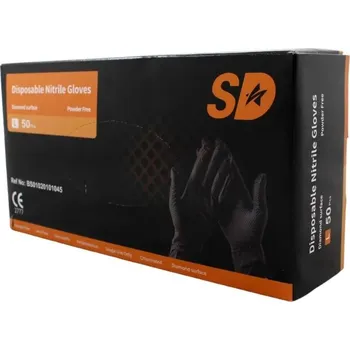 Vyšetřovací rukavice Nitrilové rukavice SD Grip, černé, 50 ks, nepudrované Rozměr: M