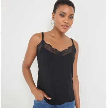 Blancheporte Top s výstřihem do V lemovaným krajkou černá 46/48