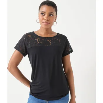 Dámské tričko Blancheporte Tričko s krátkými rukávy a krajkou černá 50