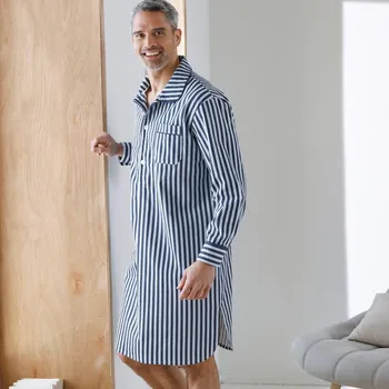 Pánská košile Blancheporte Pruhovaná pyžamová košile, bavlněný flanel nám. modrá/režná 97/106 (L)