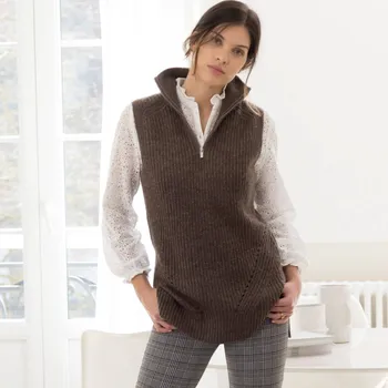 Dámská vesta Blancheporte Tuniková vesta se stojáčkem na zip čokoládová 34/36