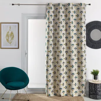 Závěs Blancheporte Žakárový závěs s potiskem pavích per okrová