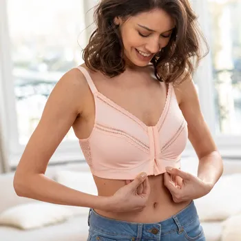 Podprsenka Blancheporte Podprsenka z mikrovlákna a krajky, se zapínáním vpředu, bez kostic růžová pudrová 75C