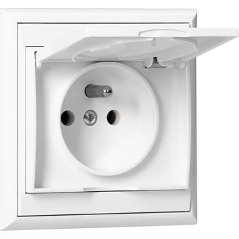 Elektrická zásuvka Zásuvka na omítku 2P+E, vodotěsná s krytem Luna, 16A, 250V, PT-16LH, bílá