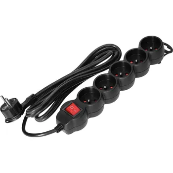 Prodlužovací kabel Černý prodlužovací kabel 5 zásuvek s vypínačem 3m